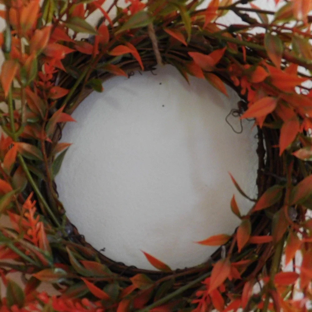 Orange small Fall Wreath, Candle Ring, Year Round Cabinet Decor Mirror
